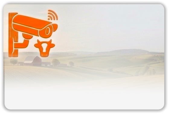 Argiculture Caméra de surveillance avec une iconographie de vache sur fond de paysage rural.