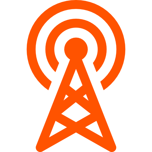 Solutions connectées Symbole d'antenne de transmission avec des ondes orange.
